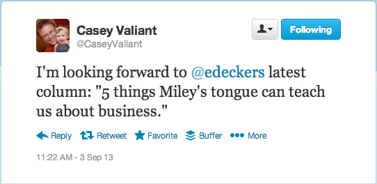 Casey Valiant's Miley Cyrus Tweet